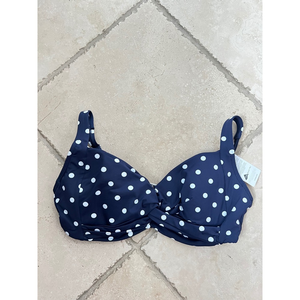 NEW Lands End Womens Size 12D Navy Polka Dot Twist Front Underwire Bikini Top